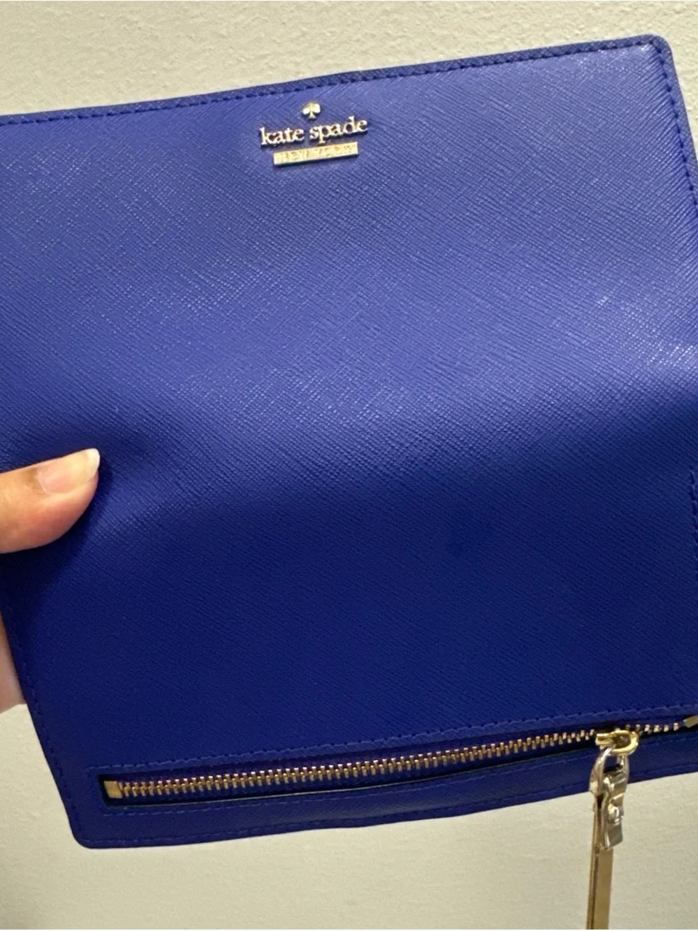 kate spade cobalt blue saffiano zip wallet